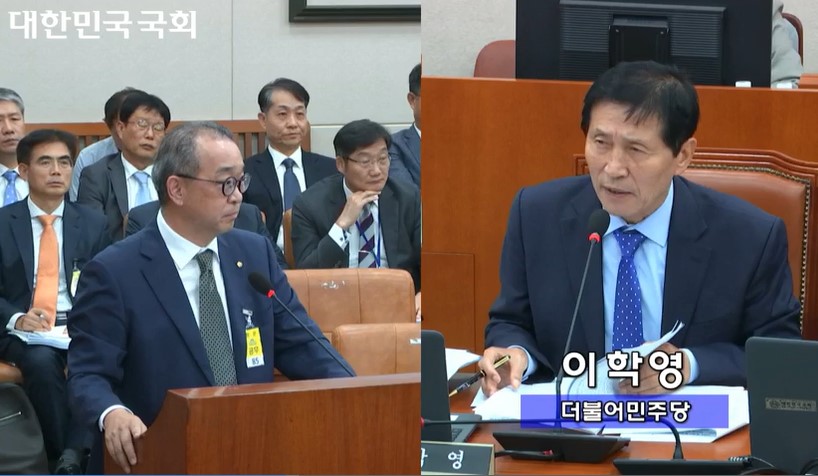 한화오션 거제사업장 정인섭 사장과 이학영 더불어민주당 국회의원  / 사진=국회방송 화면 캡처