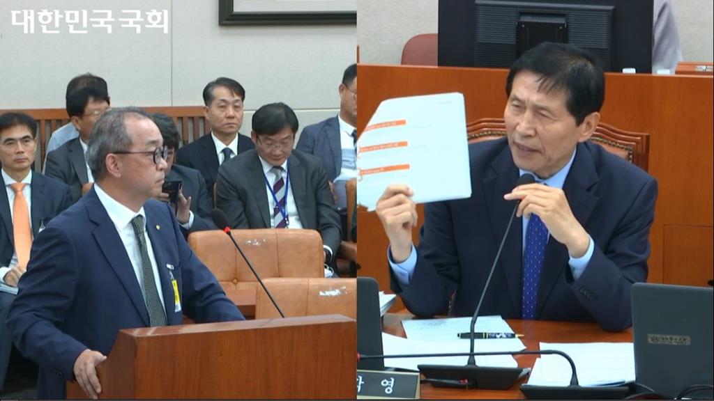 정인섭 한화오션 거제사업장 사장, 이학영 더불어민주당 국회의원(국회 생중계 캡처)