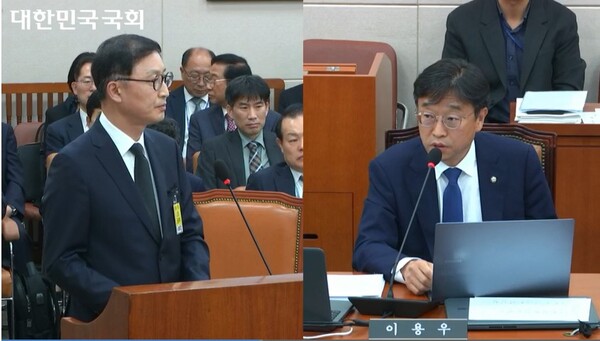 이용우 국회의원이 삼성전자 윤태양 부사장에게 질의하고 있다. / 사진=국회방송 캡처