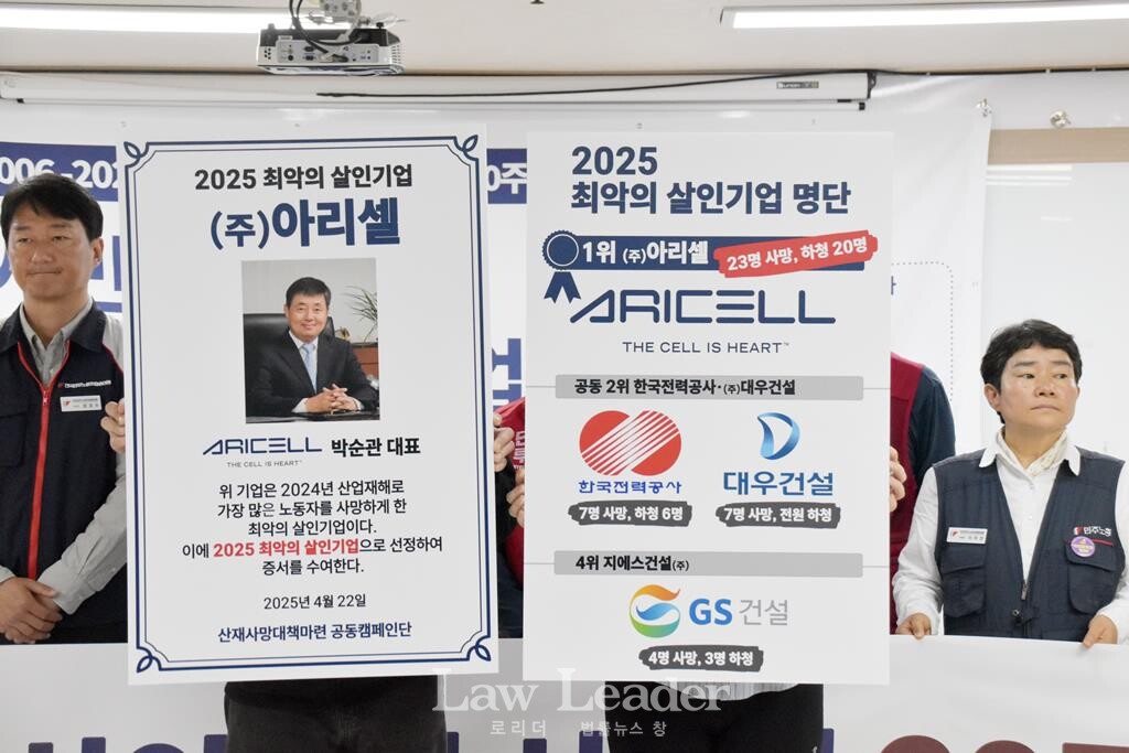 2025년 최악의 살인기업 1위에 ㈜아리셀이 선정됐다.