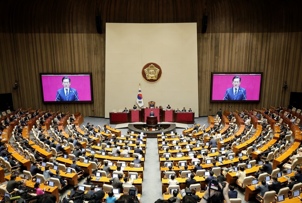 정청래 더불어민주당 대표가 9일 국회에서 교섭단체연설을 하고 있다. / 사진=정청래 대표 페이스북
